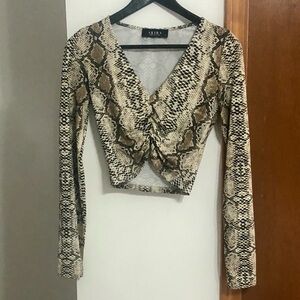 AKIRA Beige and Black Snakeskin Top